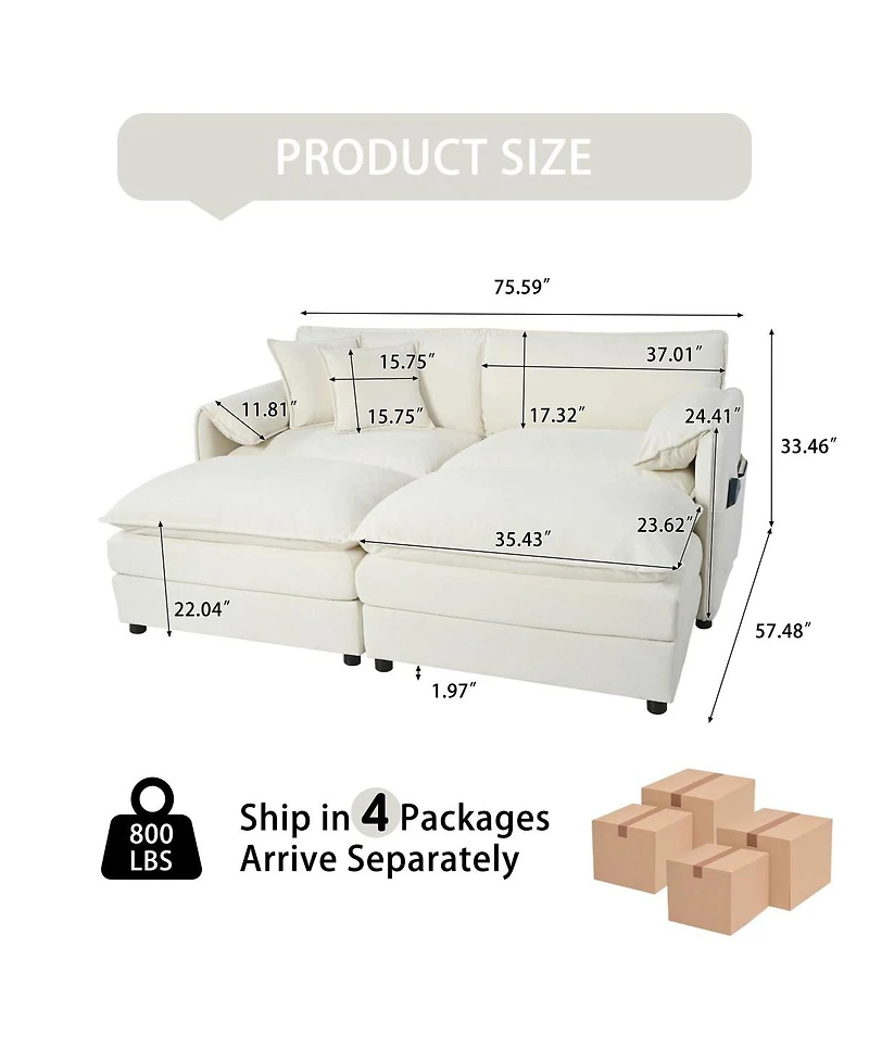 Streamdale Furniture Deep Seat Sectional Cloud Sofa with 2 Ottomans And Pillows