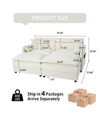 Streamdale Furniture Deep Seat Sectional Cloud Sofa with 2 Ottomans And Pillows