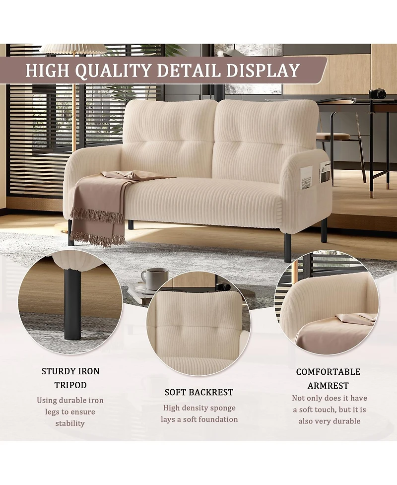 Streamdale Furniture Comfortable monochrome corduroy double sofa for living rooms & bedrooms