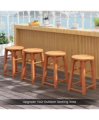 Gymax Outdoor Wood Bar Stools Set of 4 w/Round Seat Footrest Patio Backless Barstools