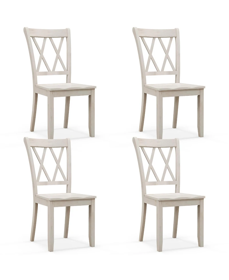 Gymax Solid Wood Dining Chair Set of 4 Armless Kitchen Chairs w/ Rubber Wood Frame Cross Back