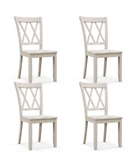 Gymax Solid Wood Dining Chair Set of 4 Armless Kitchen Chairs w/ Rubber Wood Frame Cross Back