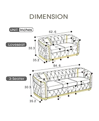 Streamdale Furniture Mid Century Modern 3 Seater Velvet Chesterfield Sofa with 2 Pillows