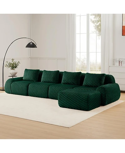 Streamdale Furniture Modern L-Shaped Flannelette Sectional Sofa with Movable Ottoman