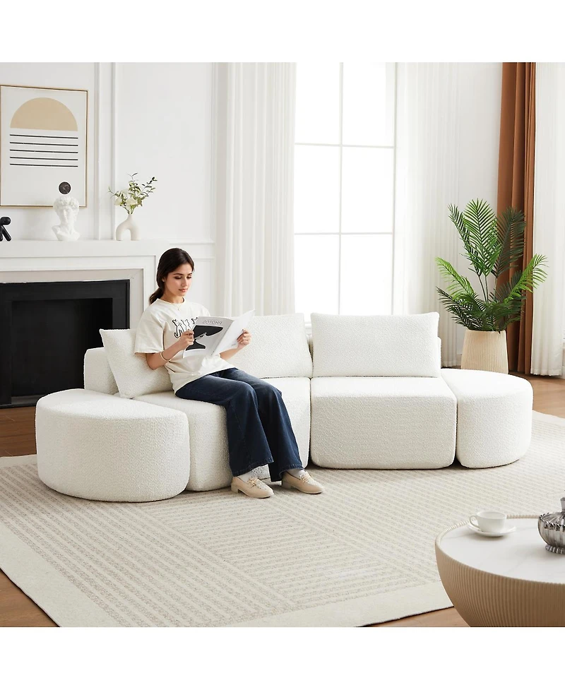 Streamdale Furniture Streamdale Chenille V-shaped modular sofa set with 3 pillows & 2 ottomans