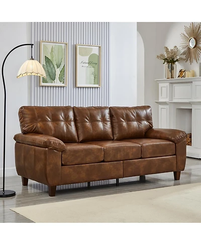 Streamdale Furniture 79" Three Seater Modern Faux Leather Sofa with Storage and Big Armrests