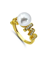 Macy's 1/4 Cttw Cubic Zirconia 10mm Imitation Pearl Bar Pattern on Sides- Polish Band Ring
