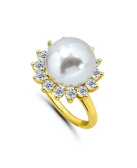 Macy's 1.0 Cttw 2mm Round Cubic Zirconia Halo 11mm Imitation Pearl on Polish Band Ring