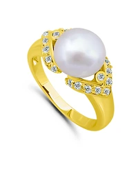 Macy's 1.0 Cttw Cubic Zirconia 10mm Imitation Pearl on Polish Band Ring