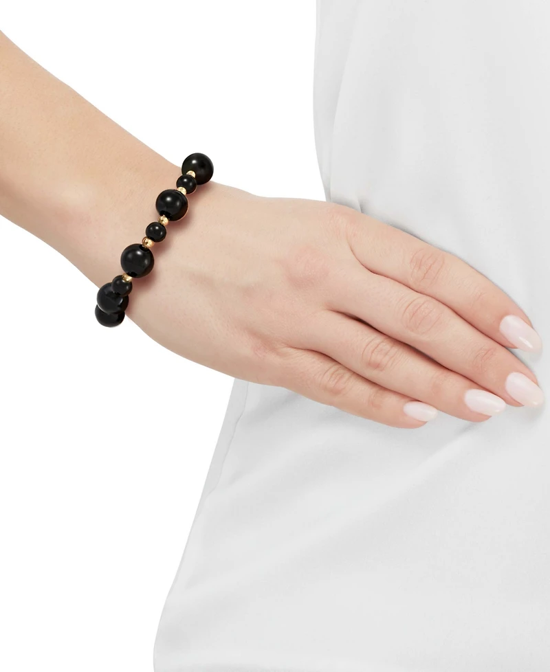 Macy's Onyx (10mm) Beaded Bracelet in 14k Yellow Gold Over Sterling Silver (Also available in Jade Bead)