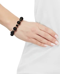 Macy's Onyx (10mm) Beaded Bracelet in 14k Yellow Gold Over Sterling Silver (Also available in Jade Bead)