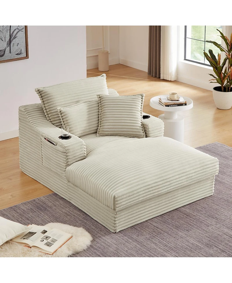 Streamdale Furniture Fluffy Double-Layer Seat Cushion w/ Cup Holders & Cotton Pillows