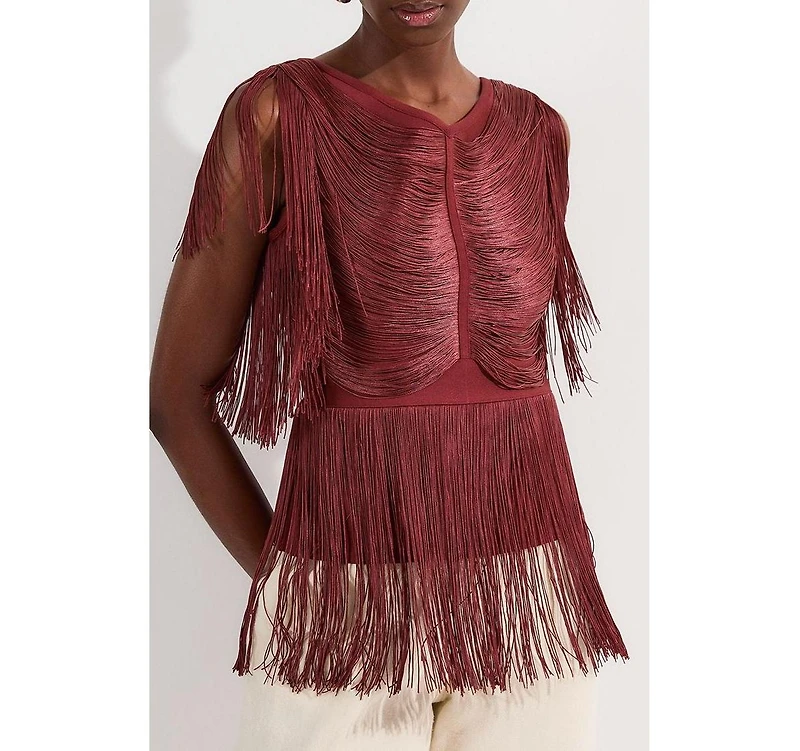 Karen Millen Women's Draped Fringe Knitted Top