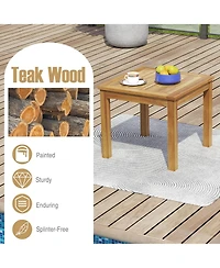 Gymax Outdoor Square Teak Wood End Table Coffee Table for Porch Deck Garden Patio