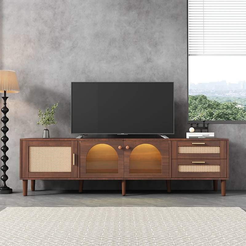 Streamdale Furniture 70" Tv Stand for TVs up to 80", Entertainment Center with Led Lights & Storage