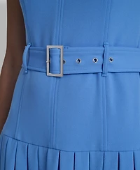 Dkny Women's Sleeveless Jewel Neck Pleated Drop Waist Mini Dress