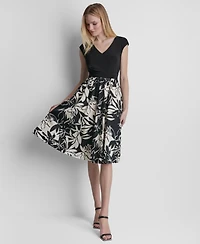 Dkny Women's Sleeveless V-Neck Fit and Flare Midi Dress