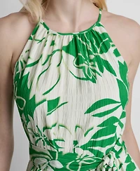 Dkny Women's Sleeveless Halter Neck Belted Fit and Flare Maxi Dress