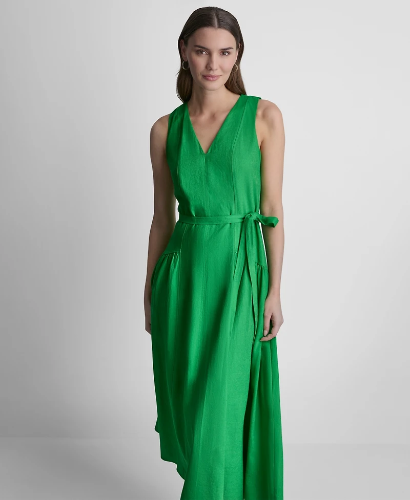 Dkny Women's Sleeveless V-Neck Drop Waist Midi Dress