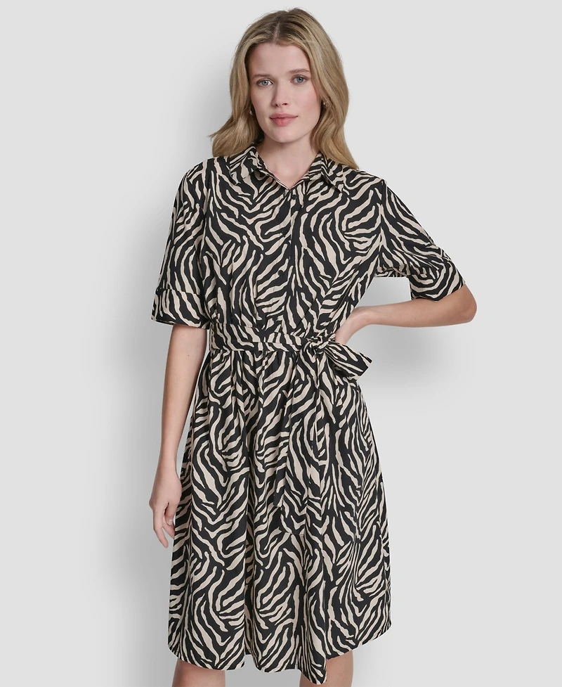 Dkny Women's Elbow Sleeve Collared Neck Button-Front Belted Shirtdress