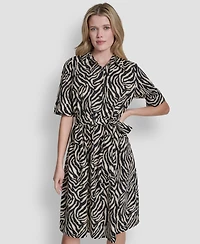 Dkny Women's Elbow Sleeve Collared Neck Button-Front Belted Shirtdress