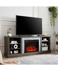 Streamdale Furniture 70" Tv Stand with Faux Stone Surround and 23" Fireplace Insert.