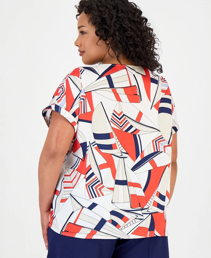 Jones New York Plus Satin Boat-Neck Top