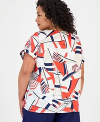 Jones New York Plus Satin Boat-Neck Top