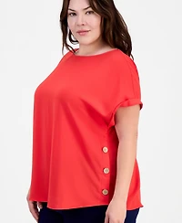 Jones New York Plus Button-Trim Short-Sleeve Top