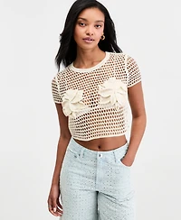 Bar Iii Women's Floral Crochet T-Shirt, Macy's Exclusive