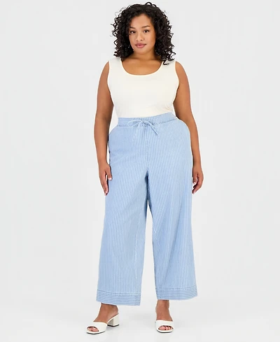 Jones New York Plus Cotton Drawstring Pinstriped Pants