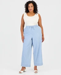 Jones New York Plus Cotton Drawstring Pinstriped Pants