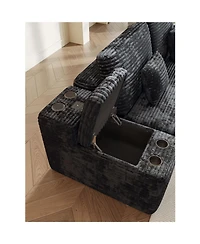 Streamdale Furniture 150" Sectional Sofa with 2 Ottomans, Black Corduroy, U-Shaped Couch