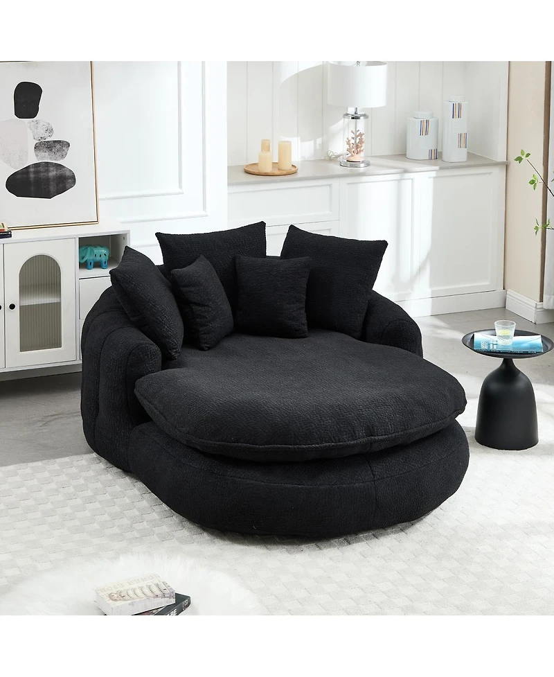 Streamdale Furniture Oversized Oval Upholstered Bean Bag Sofa with 5 Pillows & Wrap Around Backrest