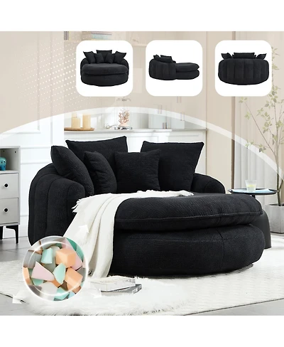 Streamdale Furniture Oversized Oval Upholstered Bean Bag Sofa with 5 Pillows & Wrap Around Backrest