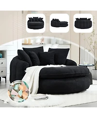 Streamdale Furniture Oversized Oval Upholstered Bean Bag Sofa with 5 Pillows & Wrap Around Backrest