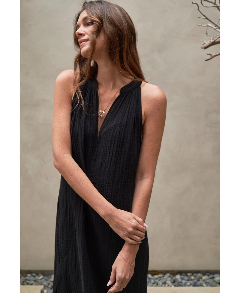 Ocean+Main Plus Sleeveless Gauze Midi Dress with Pockets