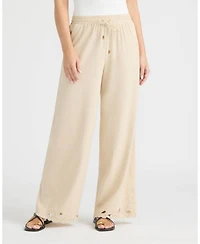 Ellen Tracy Women's Wide Leg Pant with Embroidered Hem