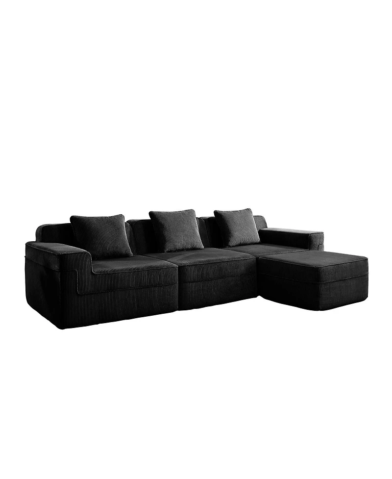 Streamdale Furniture Modular 3 Seat L Shape Sectional Sofa, Cloud Couch with Ottoman