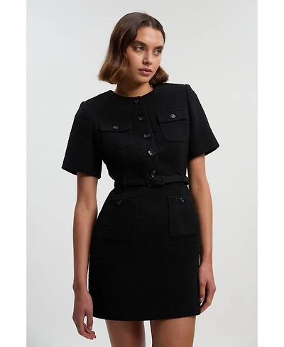 Karen Millen Women's Tweed Belted Mini Dress
