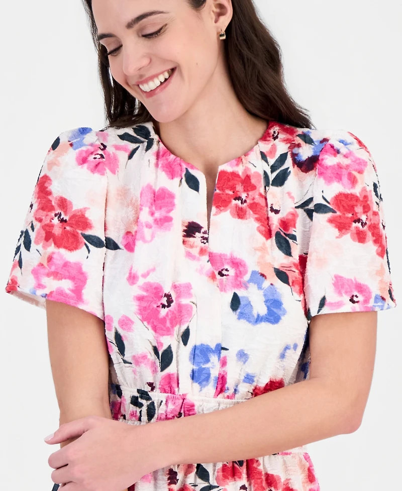 Robbie Bee Women's Short-Sleeve Elastic-Waist Midi Dress