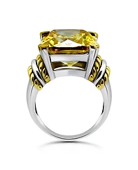 Macy's 19.6 Cttw 14mm Cushion Prong Set Canary Yellow Cubic Zirconia Center Stone with Oxidized Twist/Polish Accents Statement Ring.