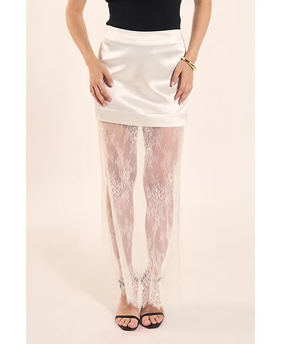 endless rose Women's Satin Velvet Maxi Lace Skirt