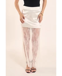 endless rose Women's Satin Velvet Maxi Lace Skirt