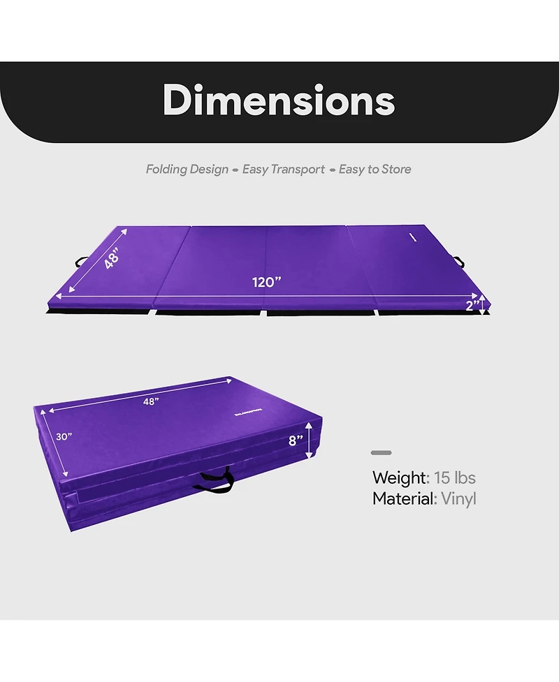 BalanceFrom Fitness GoGym 120x48in All Purpose Folding Gymnastics Mat, Purple
