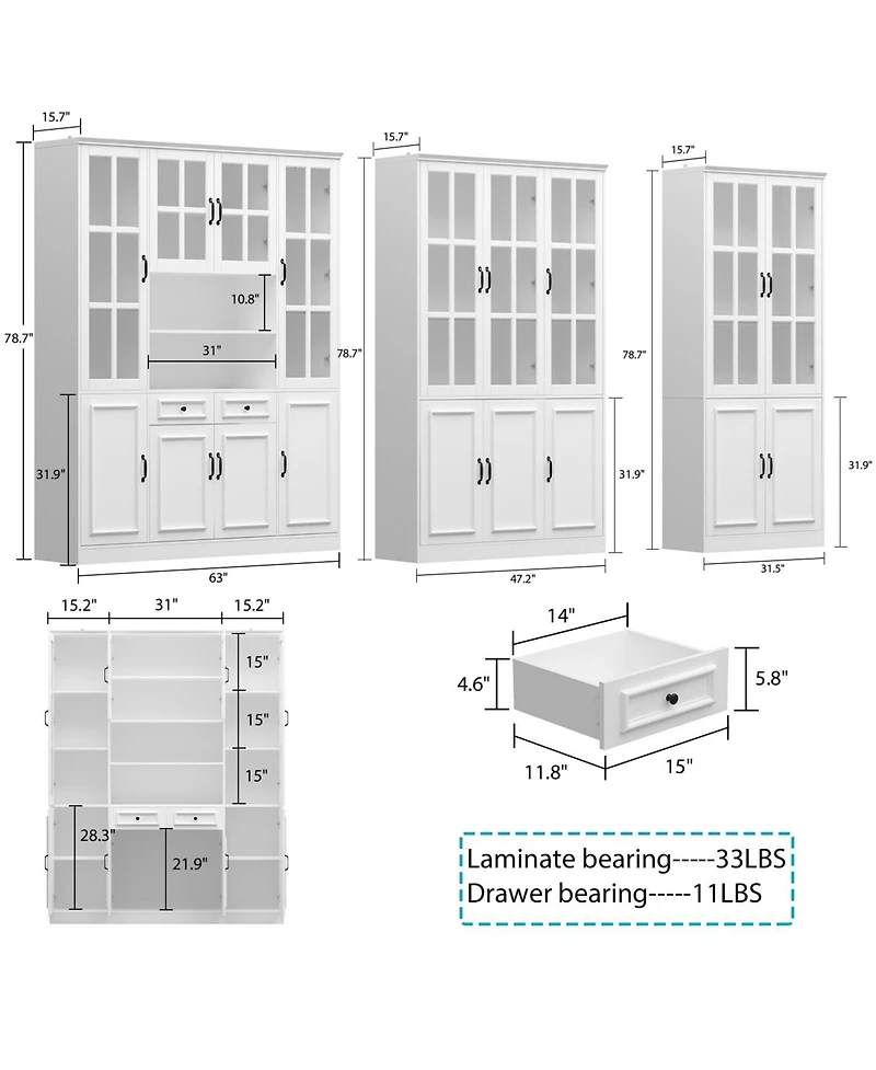 Homsee 3 in 1 Luxurious Large Bookcase with 30 Shelves & Doors