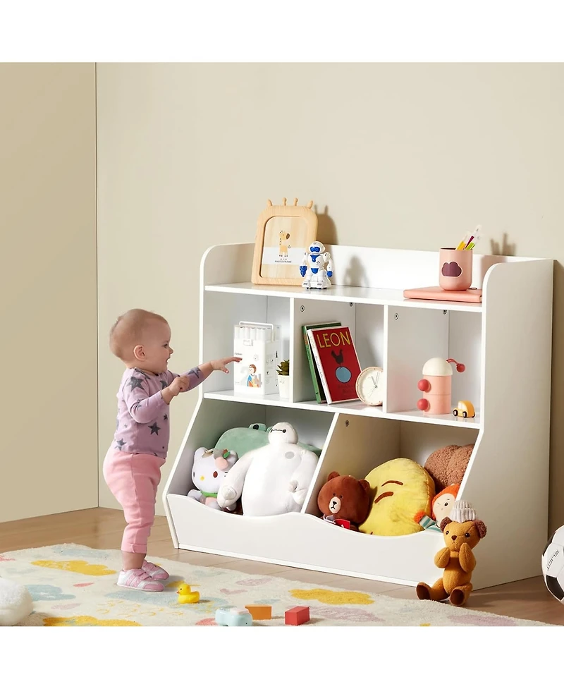 Rainsken Kid Storage Cabinet, 5-Cubby Wood Toy Storage Organizer for Kids Room, Playroom, Kindergarten, Nursery