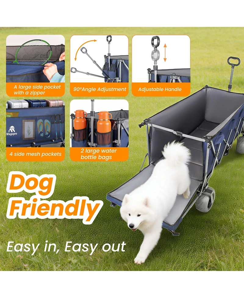 Rainsken Heavy Duty Utility Wagons, Extra Long Large Foldable Wagon with Opened Tailgate and All-Terrain Wheels, 500lbs Capacity for Beach