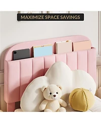gaomon Twin Bed Frame Velvet Platform Bookcase Headboard Kids Girls Steel Legs Easy Build Noise Free
