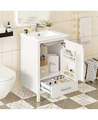 Sillysis 20" Modern Freestanding Bathroom Vanity with Ceramic Sink, Solid Wood Frame and Soft Close Door for Small Spaces